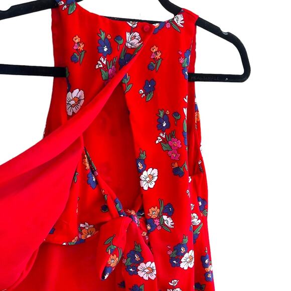 ZARA Sleeveless Open Back Tank Top Floral Blouse Red White Blue Small NWOT - Picture 5 of 12